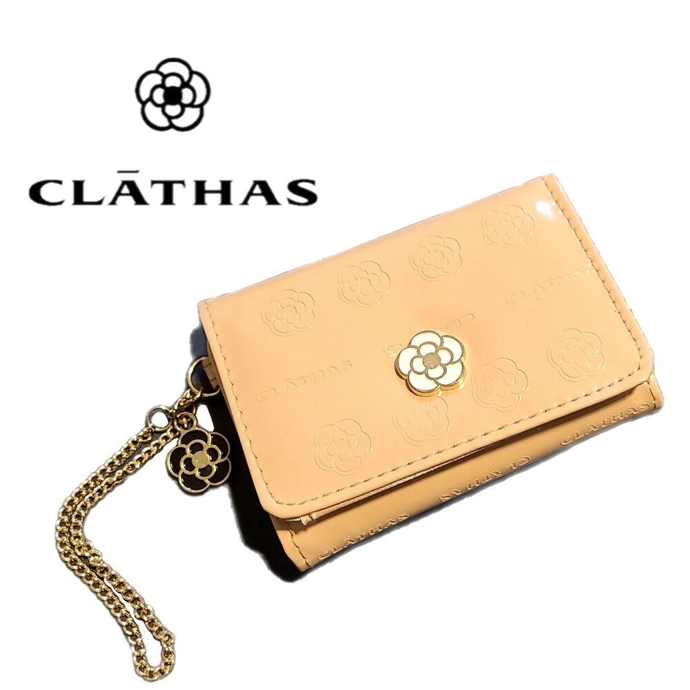 Clathas - Peach Glossy Patent Floral Embossed Wallet w/ Gold Charms Wallet, EUC